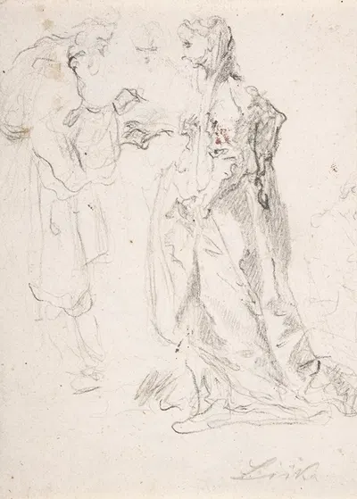 A Man Holding the Hand of a Woman, Another Woman Looking On by Johann Christoph Liska — digital art print download