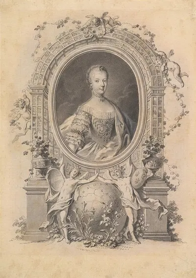 Portrait of Queen Marie-Antoinette in an ornamental frame by Иоганн Эсайас Нильсон — digital art print download