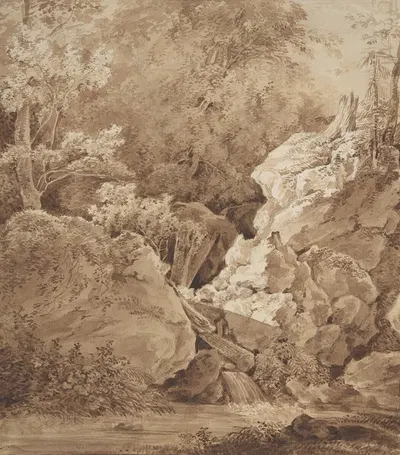 Woodland Scene with Mountain Stream by Иоганн Георг фон Диллис — digital art print download