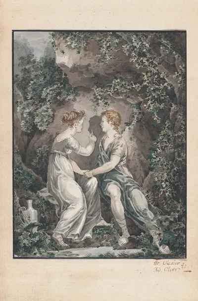 The Invention of the Art of Drawing (the daughter of Butades of Sicyon and her Lover) by Иоганн Генрих Фердинанд Оливье,…