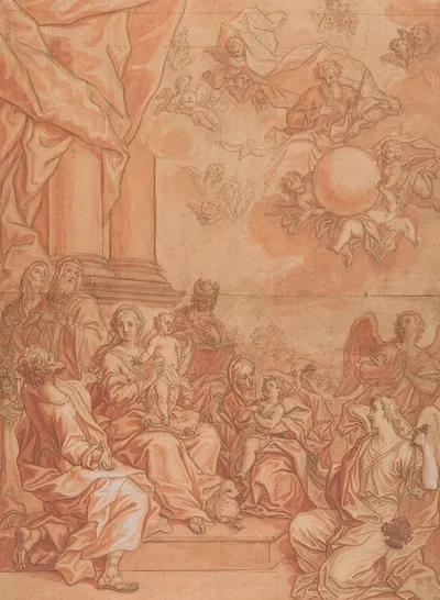 The Virgin and Child with Saints and Angels, and God the Father in the Sky by Johann Lorenz Haid — digital art print download