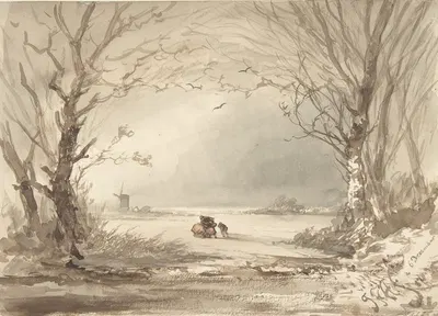 A Winter Landscape by Иоганнес Францискус Хоппенбруверс, 1854 — digital art print download