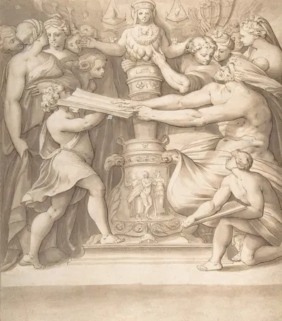 Figures Adoring a Statue of the 'Magna Mater' by Иосиф Хайнц Старший, 1585 — digital art print download