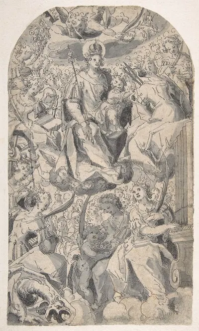 Madonna and Child Surrounded by Female Saints by Иосиф Хайнц Старший, 1600–1678 — digital art print download