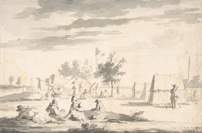 Landscape with Figures and Camp Site by Иосуа де Граве — digital art print download