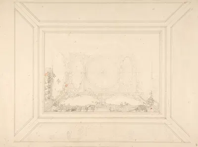 Design for a ceiling decorated with trellis work and a trompe l'oeil balustrade by Жюль-Эдмон-Шарль Лашаиз — digital art…