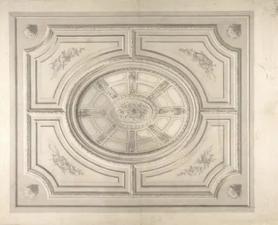 Design for a ceiling with trophies and a trompe l'oeil coffers by Жюль-Эдмон-Шарль Лашаиз — digital art print download