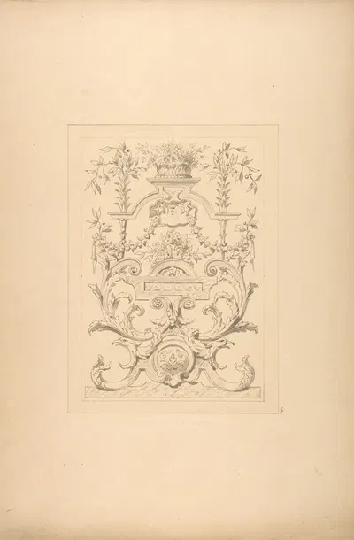 Design for a decorative panel in the Baroque style for the Chateau de Vaux-Praslin by Жюль-Эдмон-Шарль Лашаиз — digital art…