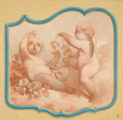 Two putti seated on clouds by Жюль-Эдмон-Шарль Лашаиз — digital art print download