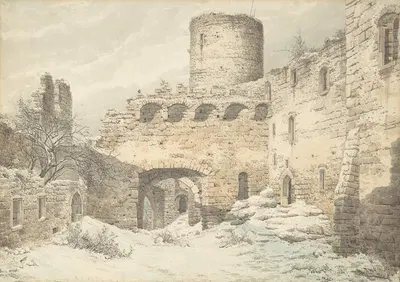 Winter View of the Courtyard of a Medieval Castle in Ruins by Карл Юлий фон Лейпольд, 1832 — digital art print download