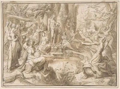 The Challenge of the Pierides, from Ovid's Metamorphosis (Book V; 294-678) by Карел Ван Мандер — digital art print download