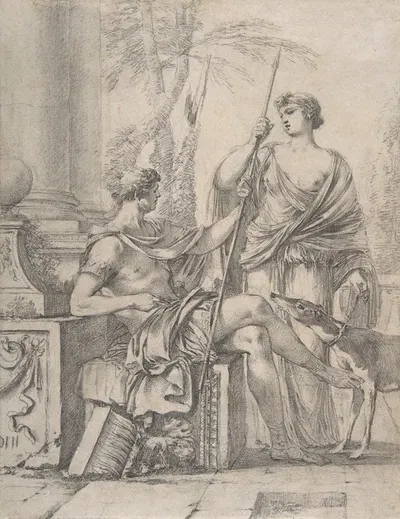 Cephalus Receiving the Spear and Hound from Procris by Laurent de la Hyre — digital art print download