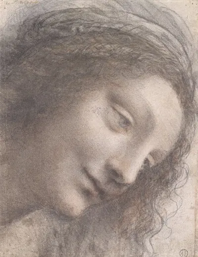 The Head of the Virgin in Three-Quarter View Facing Right by Леонардо да Винчи — digital art print download