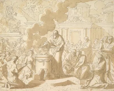 Classical Scene with Figures Gathered around a Sacrificial Altar by Louis-Felix de La Rue — digital art print download