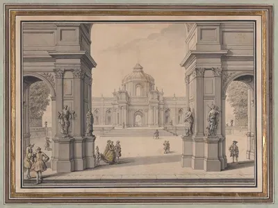Architectural Capriccio with a Palace seen through a Triumphal Arch by Луи-Жозеф Ле Лоррен — digital art print download