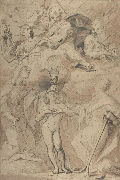 Allegory of Religion; God the Father above, Faith, Hope, and Charity below by Ludovico Lana, 1597–1646 — digital art print…