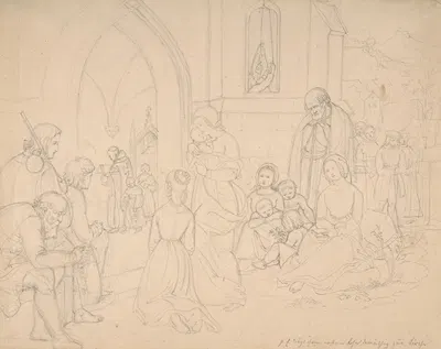 Saint Elizabeth Carrying Her First-born Son to the Church by Ludwig Emil Grimm — digital art print download