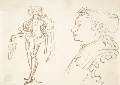 Studies of a Standing Man Holding a Hat and Profile of a Girl Looking Left by Luis Paret y Alcázar — digital art print…