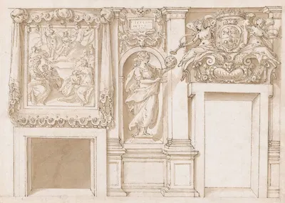 Design for a Wall Decoration with Apollo and the Muses, a Figure of Astronomy, and the Coat-of-Arms of a Grand Duke of…