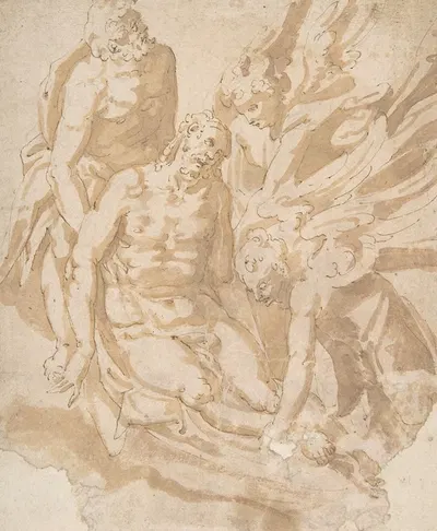 Design of Dead Christ Supported by Two Angels a Saint by Marco Marchetti — digital art print download