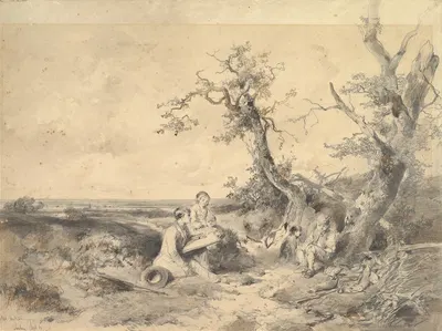 Landscape with an Artist Sketching by Мари тен Кат — digital art print download