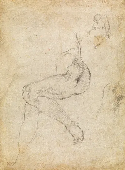 Studies for the Libyan Sibyl and a small Sketch for a Seated Figure by Michelangelo — digital art print download