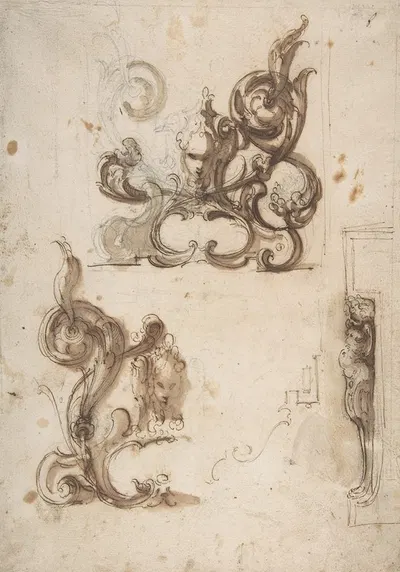 Designs for Ornamental Motifs and for a Herm Supporting a Chimney Piece by Moncalvo (Guglielmo Caccia), 1568–1625 — digital…