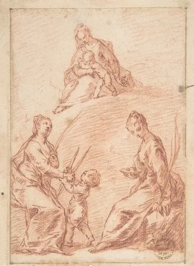 The Virgin and Child Appearing to Saint Agatha and Saint Lucy by Nicola Grassi, 1682–1750 — digital art print download