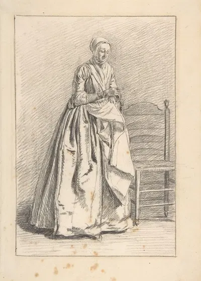 A Woman Standing next to a Chair by Николаес Муйс — digital art print download