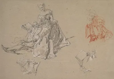 Studies of a Couple Seated on the Ground, Looking at a Songbook by Николас Ланкре — digital art print download