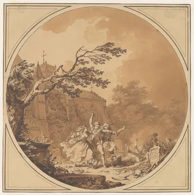 Tom Jones Assisting Molly Seagrim in the Churchyard by Филип Джеймс де Лутербург, 1775 — digital art print download