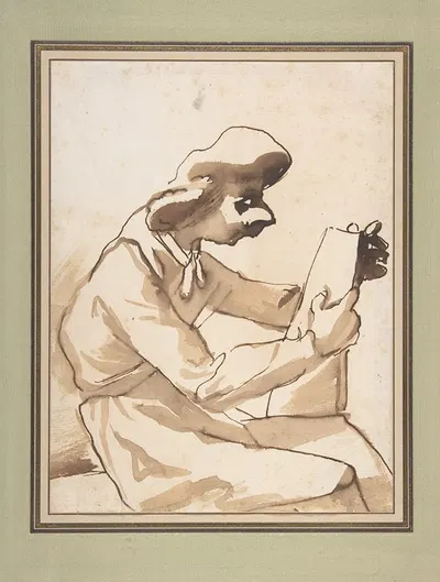 Caricature of a Seated Man Reading by Пьер Франческо Мола — digital art print download