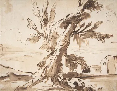 Landscape with Two Men Under a Tree. by Пьер Франческо Мола — digital art print download