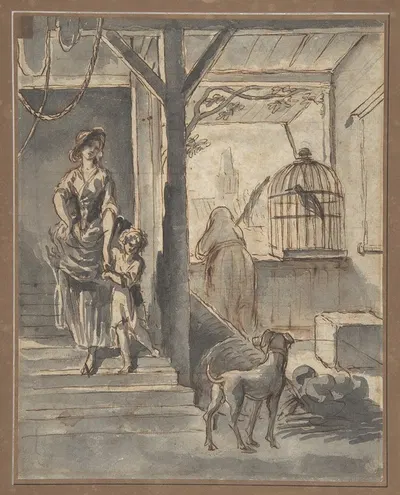Woman and Child on Stairs by Пьер Лелю — digital art print download