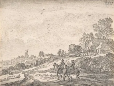 Landscape with Two Men on Horseback by Pieter de Molijn, 1654 — digital art print download