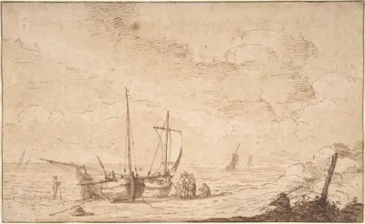 Beach Scene with Boats by Питер Мулиер Старший — digital art print download
