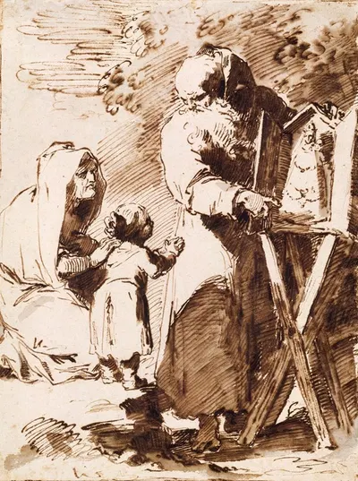 A Bearded Monk Showing a Portable Altar to a Praying Child, with an Old Woman Kneeling by Pietro Antonio Novelli — digital…