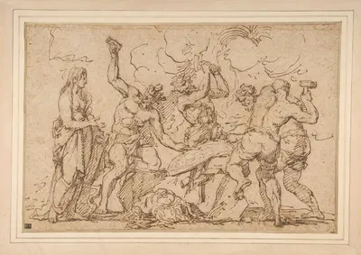 Venus Watching Vulcan and Cyclops Forge Armor for Mars by Raymond de La Fage — digital art print download