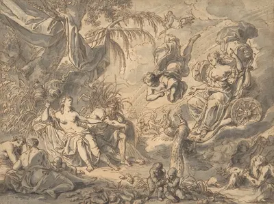 Juno on Her Chariot VIsiting a Young Woman and a Rivergod by Richard van Orley — digital art print download