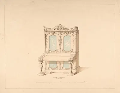 Design for Cabinet Pianoforte, Arabesque Style by Robert William Hume, 1835–1900 — digital art print download