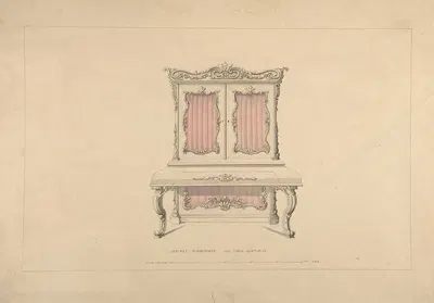 Design for Cabinet Pianoforte, Louis Quatorze Style by Robert William Hume, 1835–1900 — digital art print download