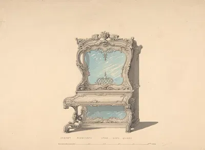 Design for Cabinet Pianoforte, Louis Quinze Style by Robert William Hume, 1835–1900 — digital art print download