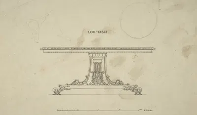 Design for Loo-Table, with plans of top and pedestal by Robert William Hume, 1835–1900 — digital art print download