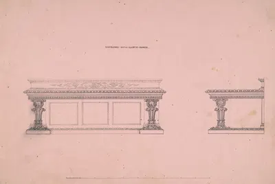 Designs for Sideboard with Elliptic Plinth by Robert William Hume, 1835–1900 — digital art print download