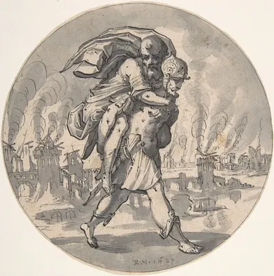 Aeneas Rescues his Father from Burning Troy by Rudolf Meyer, 1627 — digital art print download
