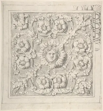 Classical Molding with Human Head at the Center Surrounded by Leaves and Vines by Thomas Hardwick — digital art print…
