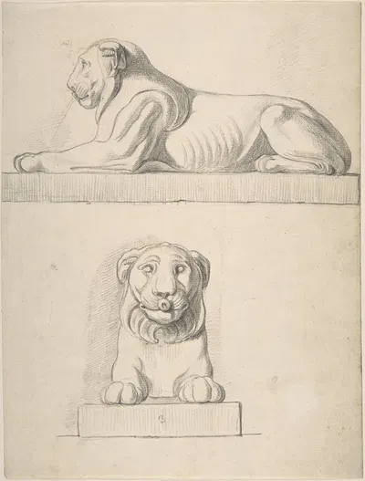 Classical Sculpture of a Lion, Front and Side Views by Thomas Hardwick — digital art print download