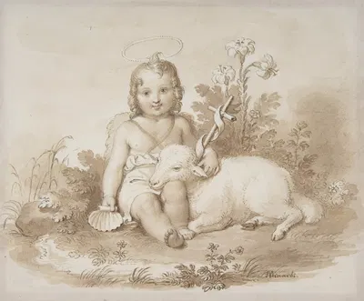 Seated John the Baptist with a Lamb in a Landscape by Tommaso Minardi, 1787–1871 — digital art print download