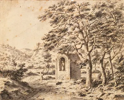 A Roadside Shrine and Cross by Valentijn Klotz, 1699 — digital art print download