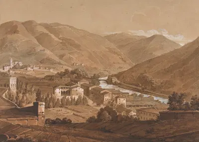 Town in an Alpine Valley by Виктор-Жан Николь — digital art print download